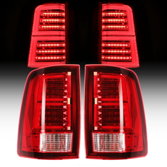 Full LED Tail Lights for 2009-2018 Dodge Ram 1500 2500 3500 Taillights Car Rear Automotive Brake Lamps Assembly Replacement Driver Passenger Side Red Lens