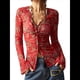 thumbnail image 3 of Camisas de Larga para Mujer, Blusas Bohemias con Estampado Floral, Blusas Ajustadas con Cuello en V y Botones Rojo S, 3 of 8