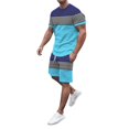 thumbnail image 2 of Pxiakgy suits for men Mens Spring Summer Leisure Sports Breathable Absorbing Stitching Printed Short Sleeve Shorts Two Piece Set Men Suits Sky Blue + 3XL, 2 of 5