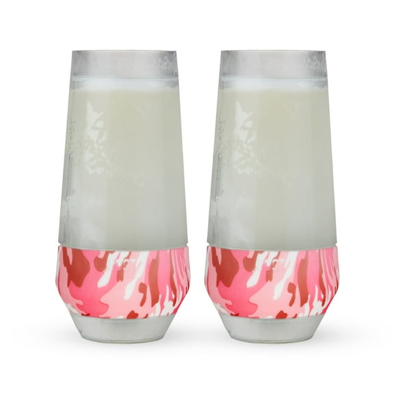 Host Champagne Freeze Tumblers, Party Wine Glasses, 9 oz Set of 2 Pink Camo