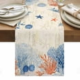 thumbnail image 2 of Ocean Corals Table Runner, Summer Beach Coral Sea Stars Retro Texture Cotton Linen Kitchen Table Decoration Washable Dining Tabletop Runners for Home Party Decor 13x90 Inches, 2 of 9