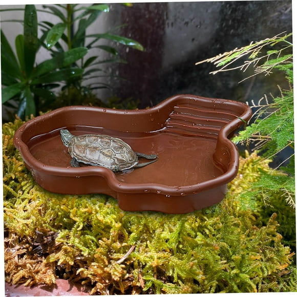 Reptile Water Tortoise Habitat With Non-Slip Ramp Shallow Reptile Pool Geometric Turtle Tub 12.2x9.8x2In Reptile Water