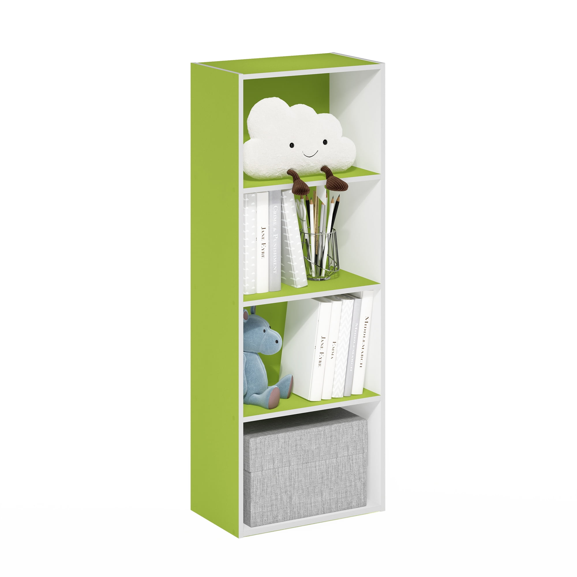 Furinno Luder 4-Tier Open Shelf Bookcase, Green/White