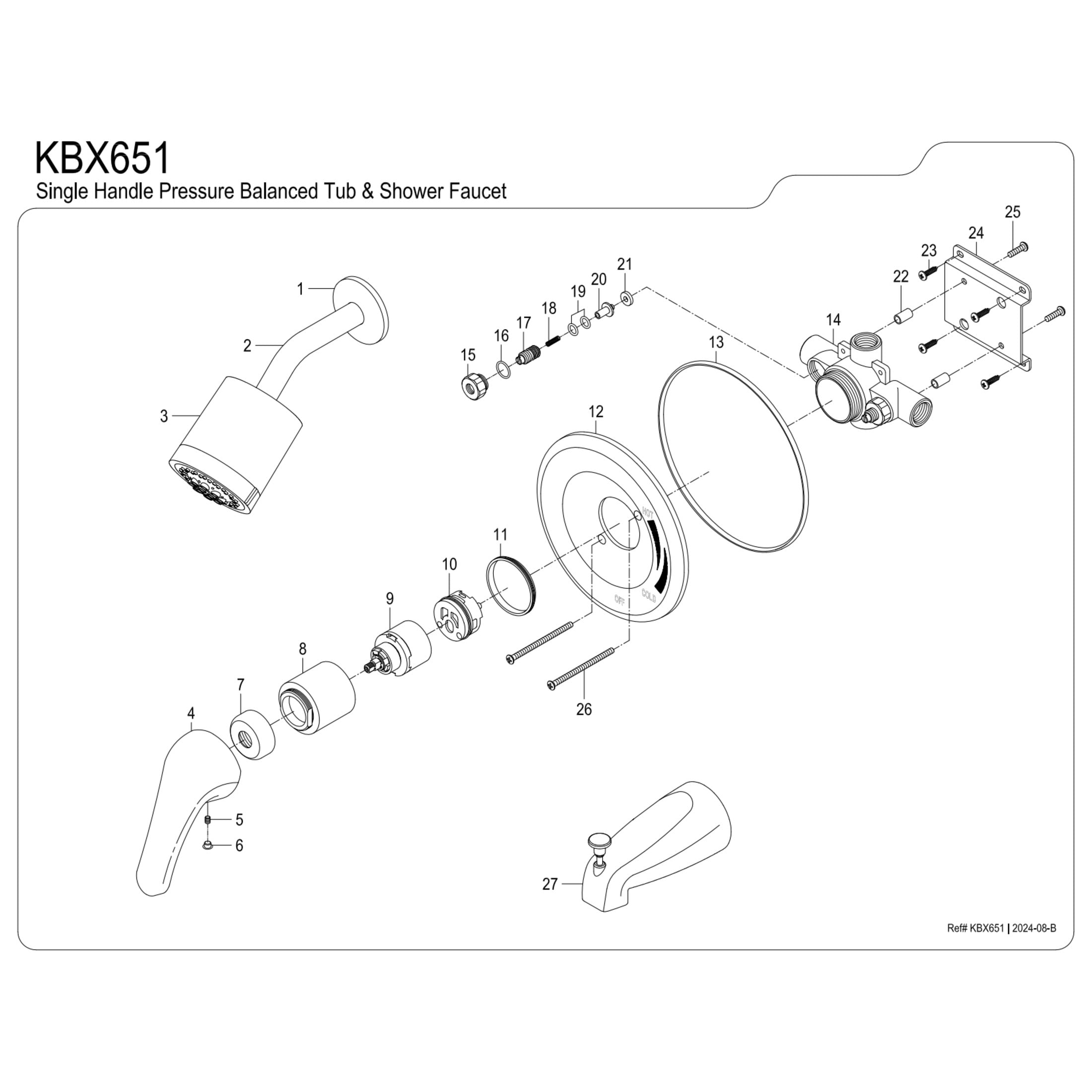 Kingston Brass KBX651 Single-Handle Pressure Balanced Tub and Shower Faucet, Polished Chrome
