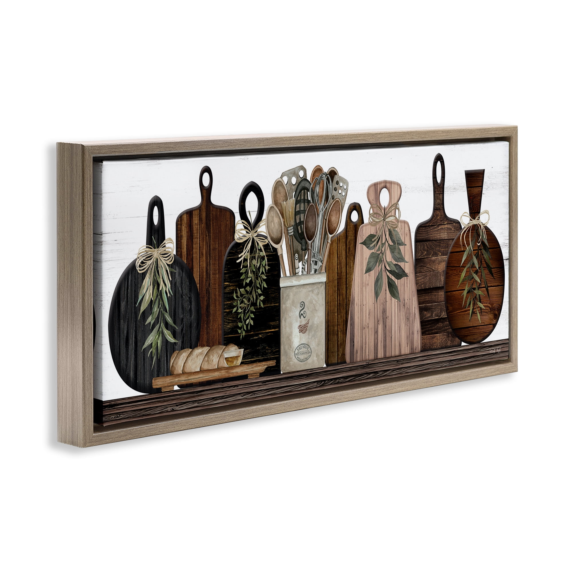 Stupell Industries Wooden Kitchen Items Food & Beverage Painting Brown Floater Framed Canvas Art Print Wall Art, 31 x 14