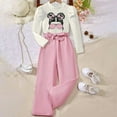 thumbnail image 3 of Bearichfupo Girls' Printed Long Sleeved Crew Neck Top With Lace Up Solid Color Wide Leg Trousers Personality Casual Fashion Suit,Girls' Pant Sets Sizes 5-6 Years, 3 of 6
