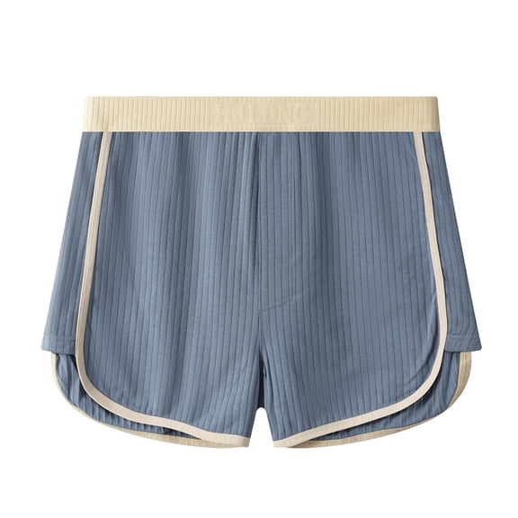 USNSM Men's Cotton Boxer Briefs, Ribbed Low Rise Trunks, Thin Breathable Soft Underwear Shorts for Daily Homewear Wear Blue XXL