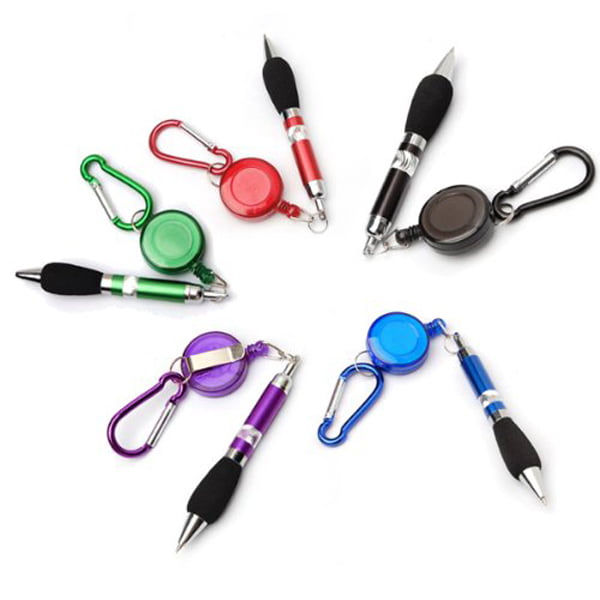 LOT OF 3-Retractable-Pull-Reel-Writable pen WITH hook /clasp YOU CHOOSE COLORS 