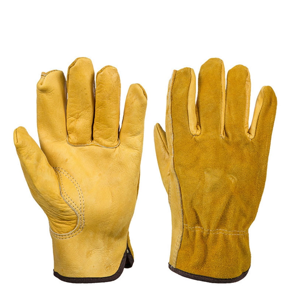 Leather Work Gloves For Men and Women Goatskin Gardening Gloves,Yellow,1Pair 