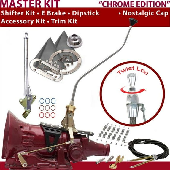 American Shifter 45RFE Shifter Kit Chrome 23 in. Swan E Brake Cable Clamp Trim Kit Dipstick for DDB5D