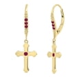thumbnail image 1 of Dazzlingrock Collection Round Ruby Cross Drop Unisex Earrings (Color Red, Clarity Highly Included) in 14K Yellow Gold, 1 of 4