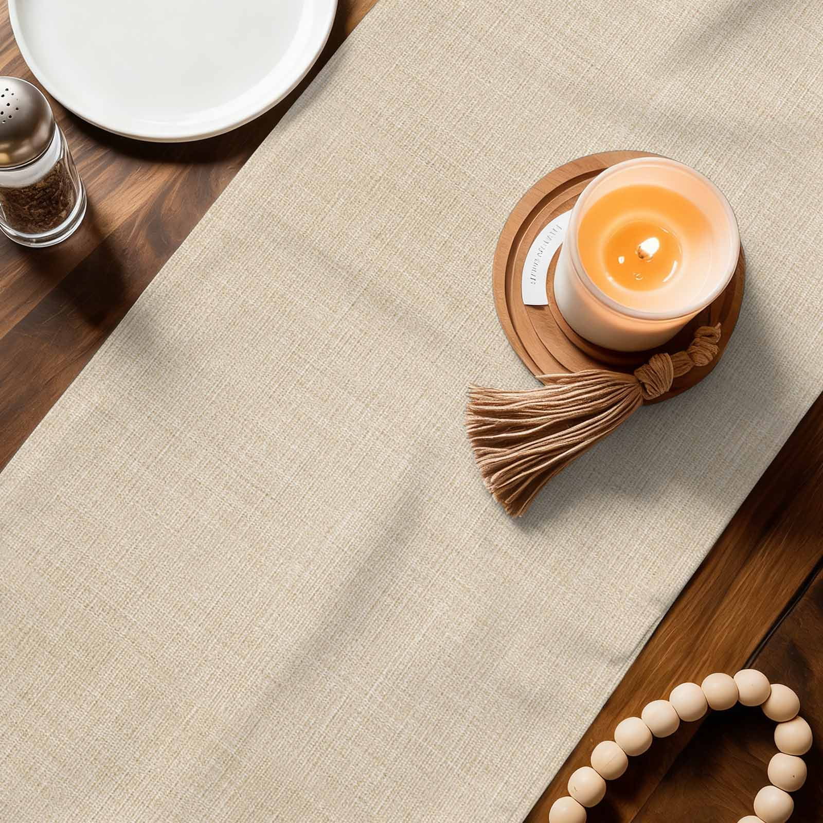 Vintage Cream Table Runner Linen Burlap Table Runner 48 Inches Long Farmhouse Retro Beige Solid Color Dresser Scarves for Kitchen Island Coffee Dining Room Party Wedding Holiday Decoration 13"x48"