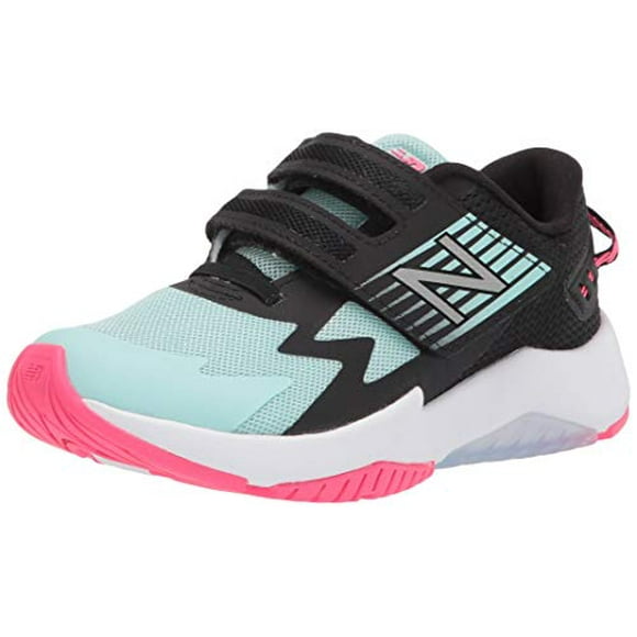 New Balance Kid's Rave Run V1 Hook and Loop Running Shoe, White Mint/Black/Alpha Pink, 2 M US Infant (0-12 Months)