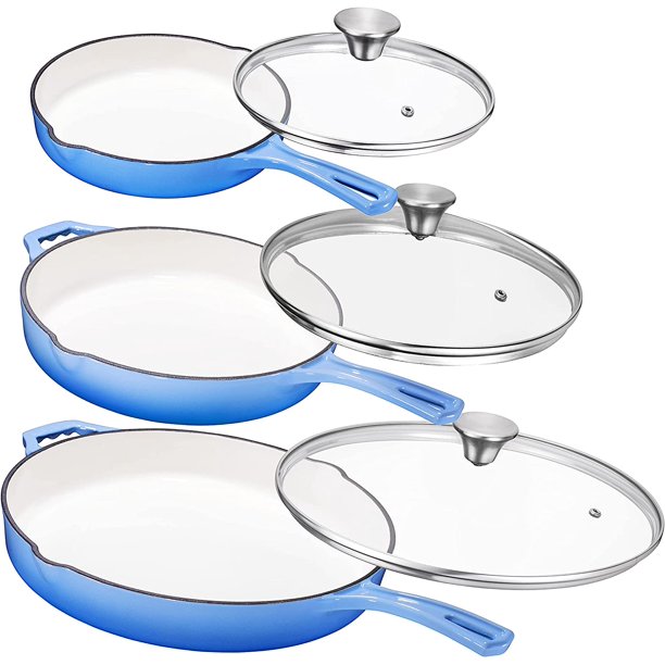 Bruntmor Enemeled Cast Iron 3 Piece Skillet Bundle 12 10 8 Set Cast