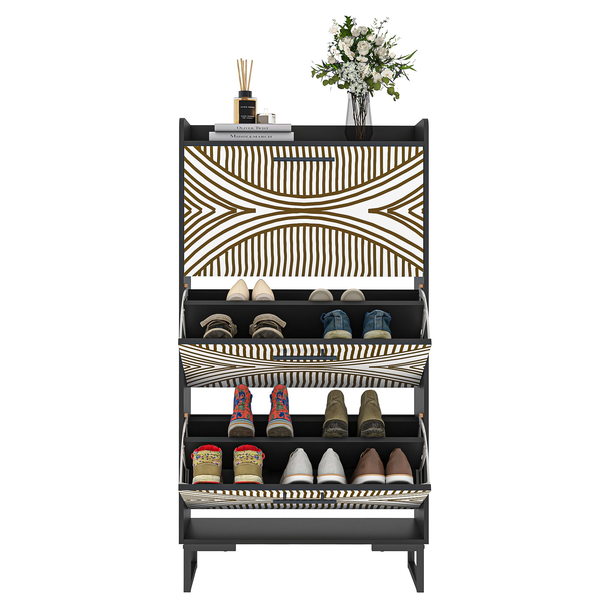 YYAo Entryway Shoe Cabinet, Shoes Storage Organizer Narrow Shoe Storage Rack with Flip Doors, Tipping Bucket Shoe Cabinet for Closet, Living Room, Black YYAo Entryway Shoe Cabinet, Shoes Storage Organizer Narrow Shoe Storage Rack with Flip Doors, Tipping Bucket Shoe Cabinet for Closet, Living Room, Black