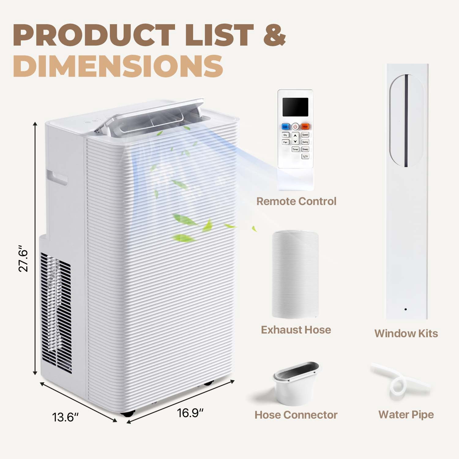 BaPiPro 12000 BTU ASHRAE Portable Air Conditioner with Heater, 5-in-1 Standing AC Cooling Heating Unit, Dehumidifier Fan Sleep Mode Portable AC for Home Office Room Up to 400 Square Feet