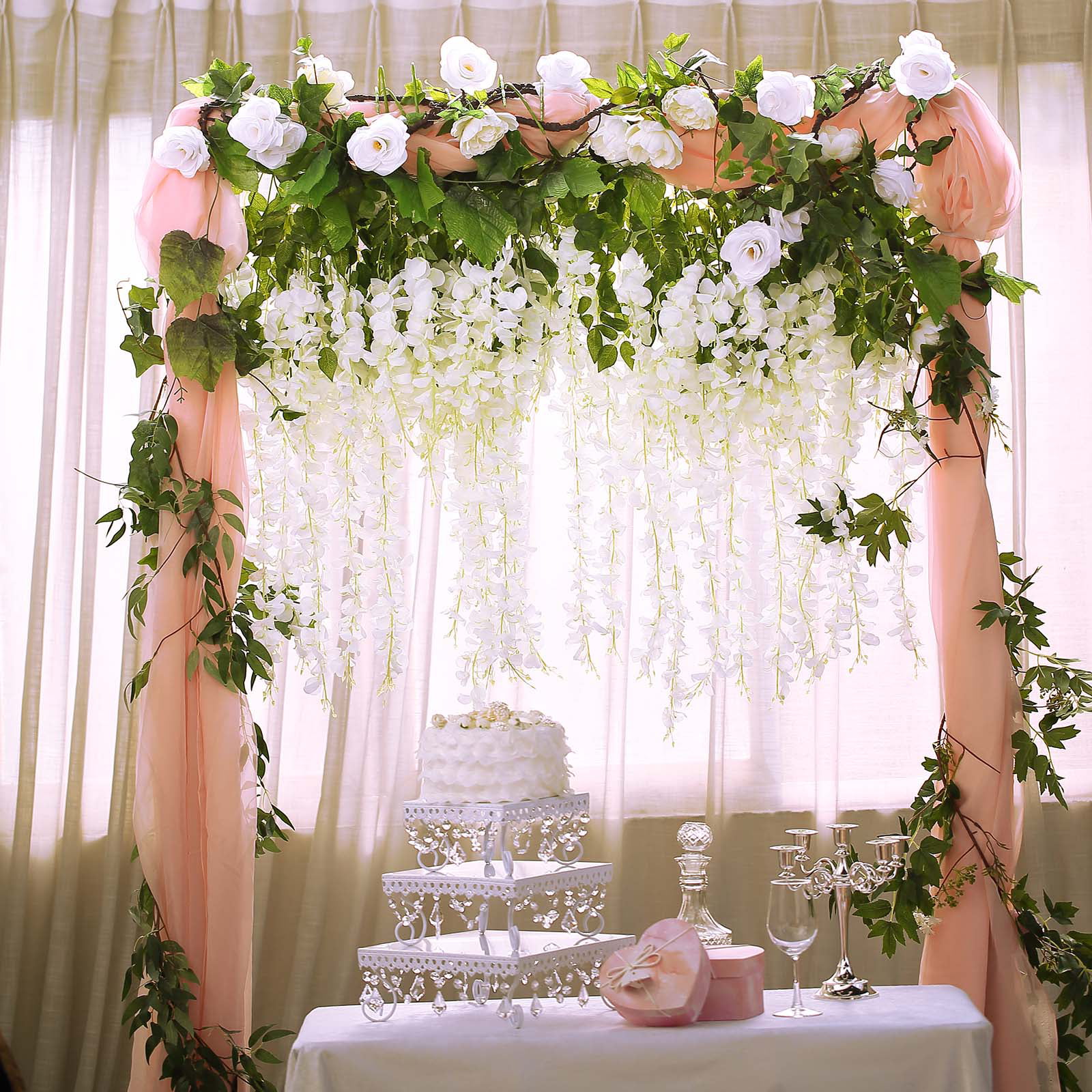 Romantic Artificial Fake White Wisteria Garland Flower Hanging Wedding Decor 