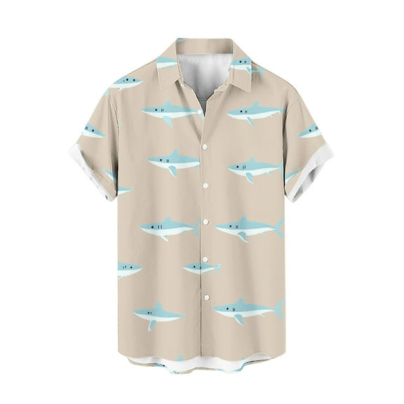ZQUUVOU Men's Shirt Short Sleeve Vintage Cuba Beach Summer Button Shirt (Khaki,L)