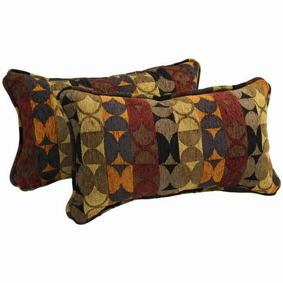 Blazing Needles 9811-CD-S2-JCH-CO-37 18 in. Double-Corded Patterned Jacquard Chenille Rectangular Throw Pillows with Inserts, Broken Circles - Set of 2
