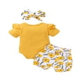 thumbnail image 3 of Ensemble de Tenues pour Bébé Fille Jumeaux, Barboteuse à Manches Courtes à Volants + Shorts + Bandeau, 3 of 5