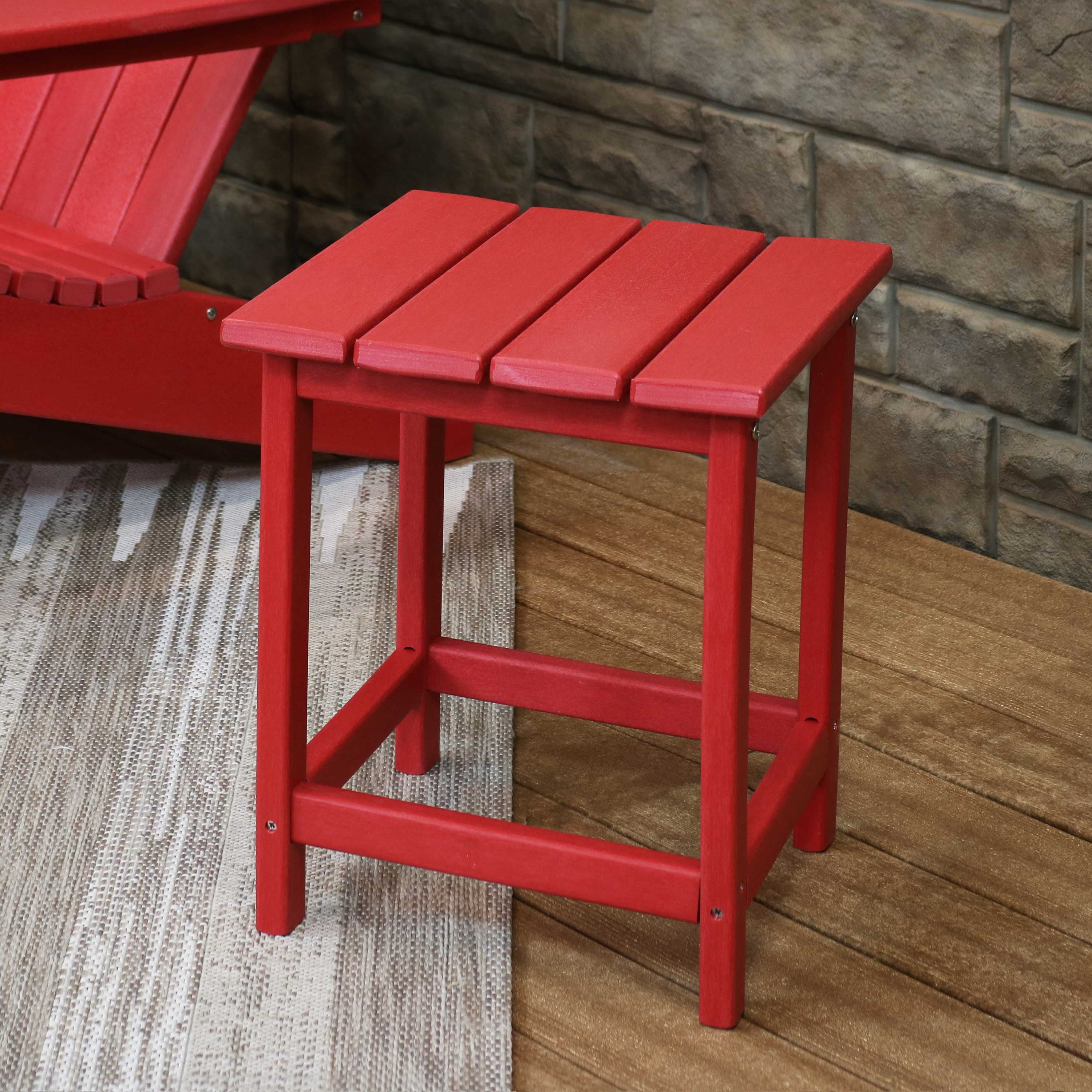 Sunnydaze AllWeather Red Outdoor Side Table Modern Square Adirondack Side Table Stylish