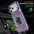 thumbnail image 3 of For Apple iPhone 17 Pro Phone Case with Finger Ring Holder Kickstand, Card Slots，Heavy Duty Shockproof Rugged Protective Working with Magnetic Car Phone Mount,Purple,For iPhone 17 Pro, 3 of 7