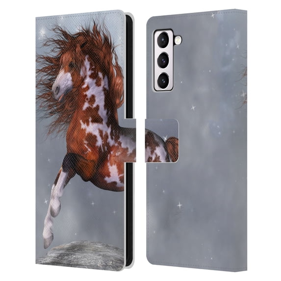 Head Case Designs Officially Licensed Simone Gatterwe Horses Native Leather Book Wallet Case Cover Compatible with Samsung Galaxy S21+ 5G