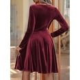 thumbnail image 6 of Women'S Velvet Dress Long Sleeve Cocktail Dresses Flare Swing Mini Prom Dress for Wedding Guest Wine Red S, 6 of 7