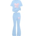thumbnail image 5 of mgoYE Girl's 2 Piece Outfits Clothing Set Cute Bow/Heart Graphic Tee and Bell Bottom Pants Summer Clothing Sets 7-12 Years Size 7-8 Years, 5 of 5
