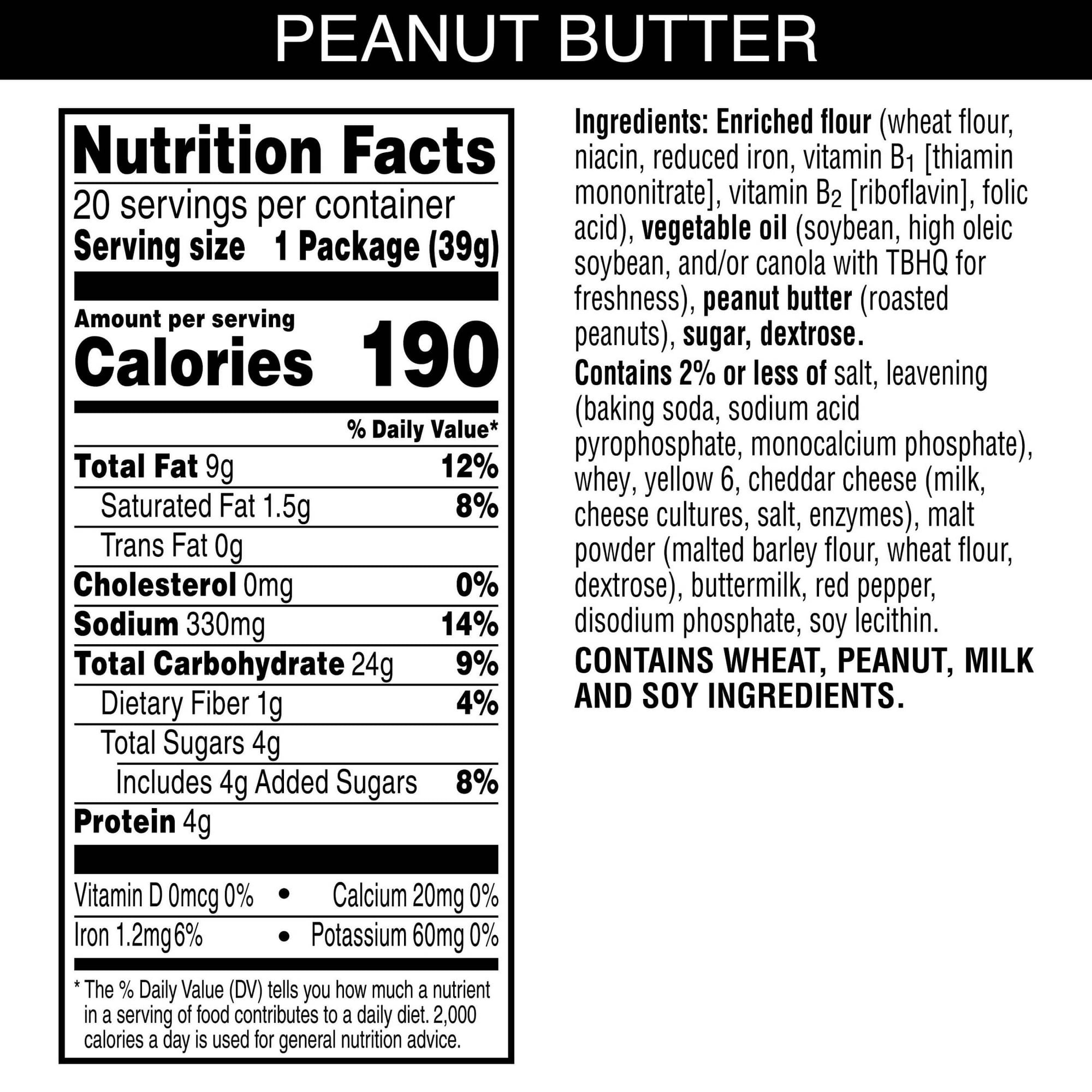 Austin Peanut Butter on Cheese Sandwich Crackers, Single Serve Snack Crackers, 20 Count,pack of 2.
