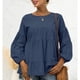 thumbnail image 2 of Top de manga larga para mujer, otoño, cuello redondo, mangas acampanadas, manga larga, Top informal holgado de Color puro, azul oscuro L, 2 of 6