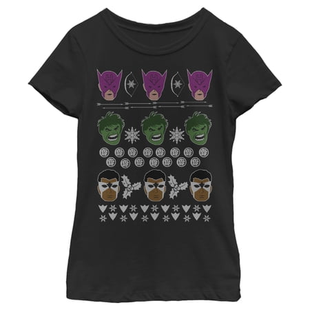 Girl s Marvel Ugly Christmas Avengers Graphic Tee Black X Small