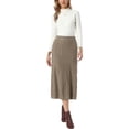 thumbnail image 2 of INSPIRE CHIC Cable Knit Sweater Skirt for Women's Elastic Waist A-Line Ribbed Casual Knit Maxi Skirt S Brown, 2 of 6