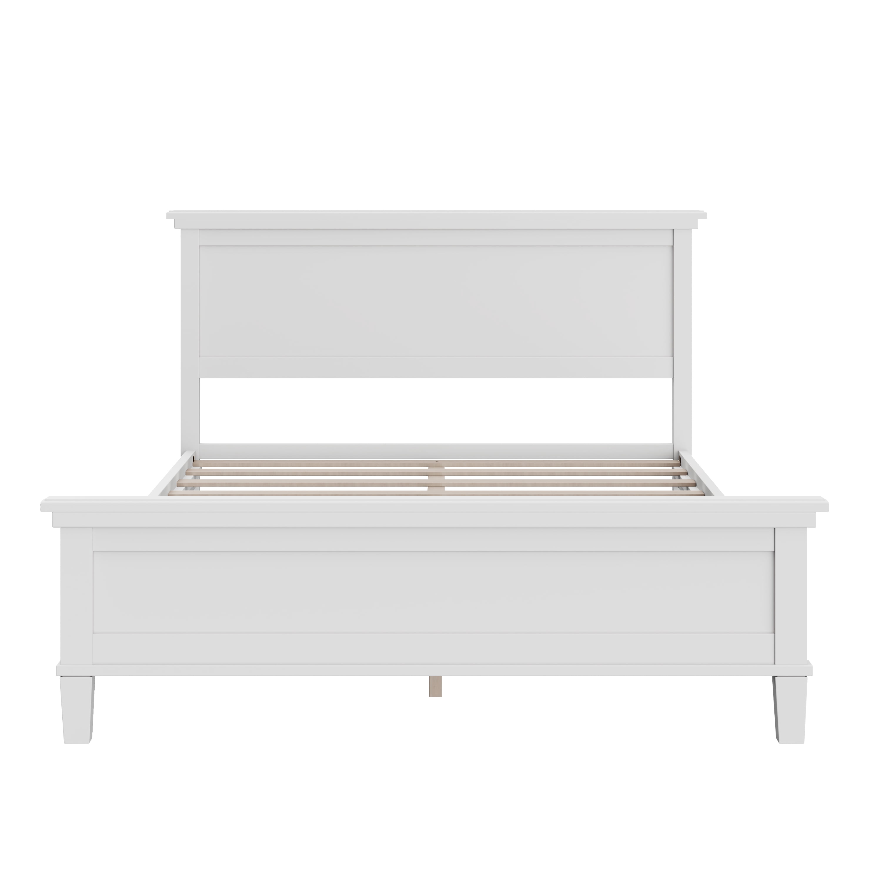Euroco Mid-Century Wood Queen Size Platform Bed with Headboard and Wood Slat Support, No Box Spring Needed, White