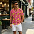 thumbnail image 4 of Uwinwear Men's Linen Cotton Short Sleeve Button Up V Neck Shirts Lightweight Tops Hawaiian Summer Beach Printed Casual Shirts Breathable Casual Wear,Red,XL, 4 of 8