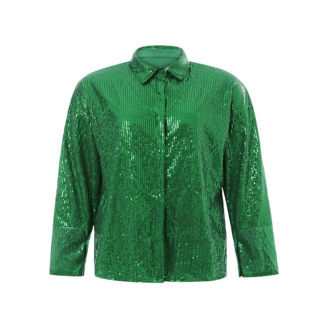 MesaSe Cardigan Rétro pour Femmes à Sequins Manches Longues Col en V Chemise Hauts