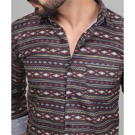 Nomadic Men's Printed Full Sleeve Casual Linen Shirt