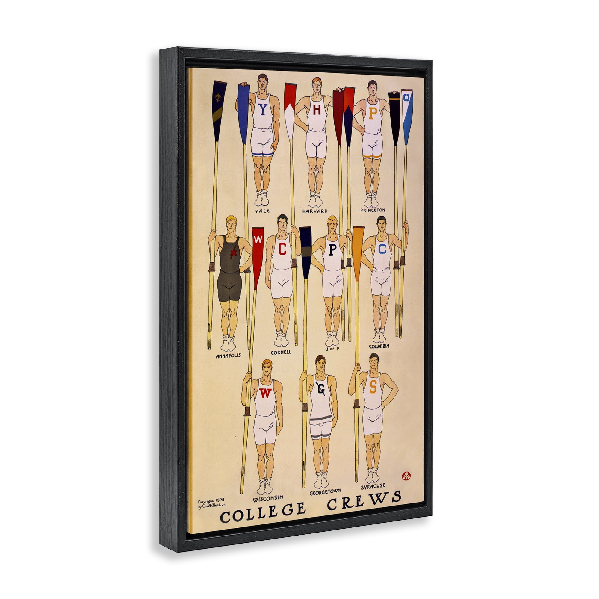 Stupell Industries Vintage College Crews Sports Painting Black Floater Framed Canvas Art Print Wall Art, 21 x 31