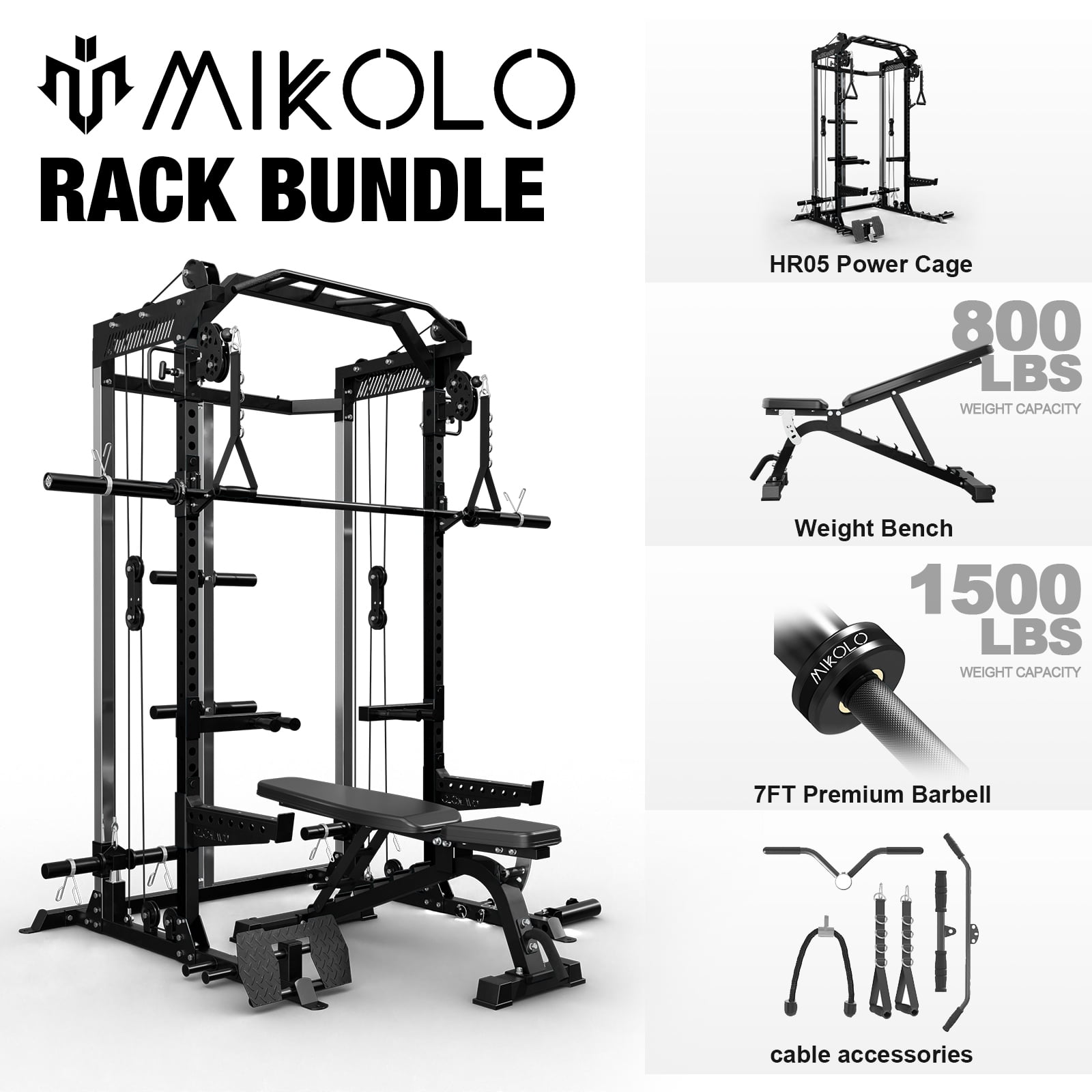 Power Cage - Black/ Weight Bench / Barbell - Black