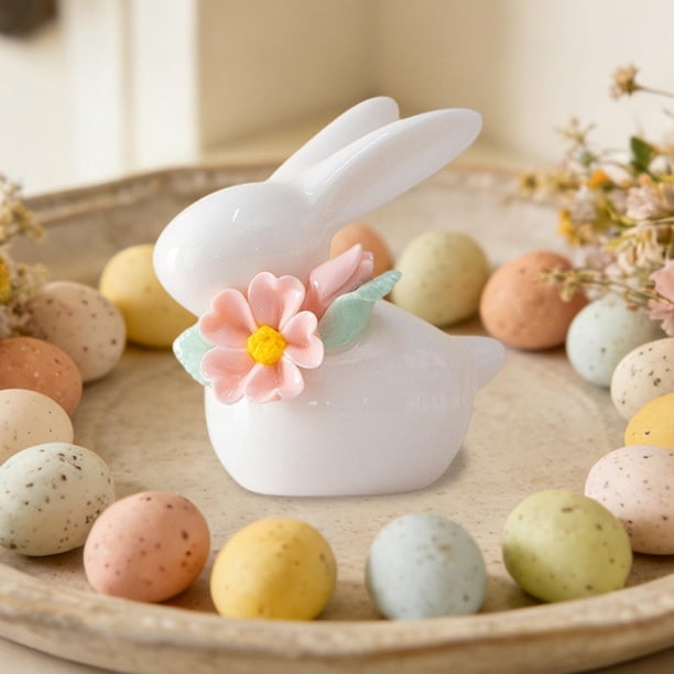 Uuiauoio 1 pc Mini Ceramic Rabbit Figurines, Porcelain Easter Bunny Decorations for Home, Tabletop Ornament, Tea Ceremony Pet