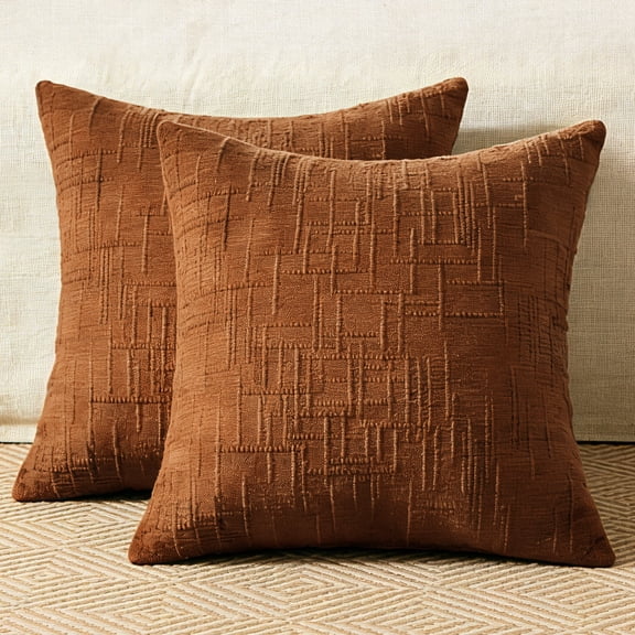 COOKCOK Chenille Throw Pillow Covers 18x18 Inch Set of 2, Thick Textured Farmhouse Decorative Pillow Cases for Couch Sofa Bed Living Room, Rust