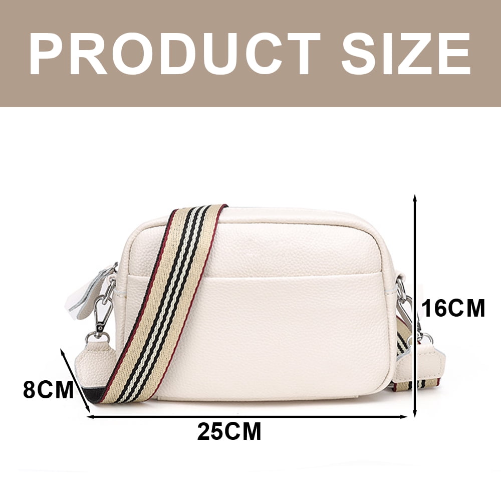 Crossbody Bag for Women Leather Wide Strap Shoulder Bag Purse Trendy Crossbody Purse Top Zip, 25*16*8cm - white