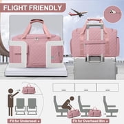 DAKIMOE Travel Duffle Bag for Women Men, Weekender Bags Carry on Gym Bag with Wet Pocket/Adjustable Strap/Shoe Compartment, Foldable Waterproof Overnight Tote Bag for Plane Sports Dance, Pink