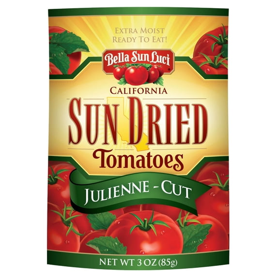 Bella Sun Luci Premium California Sun-Dried Tomatoes, Julienne Cut, Ready-to-Use Pouch, 3 oz