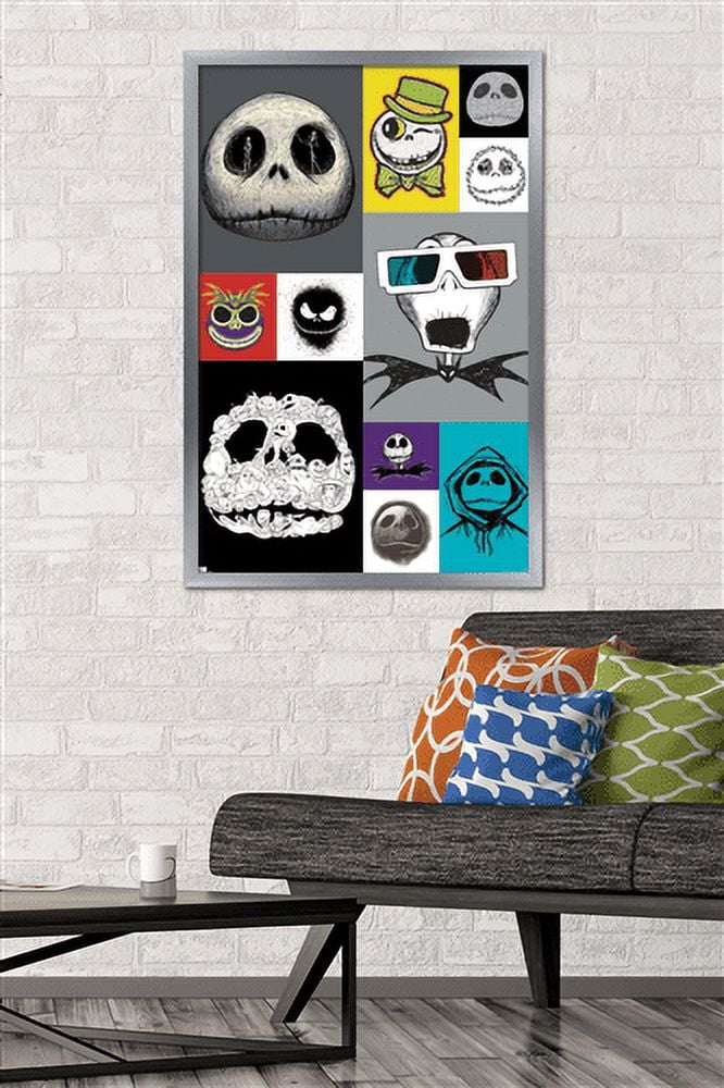 Disney Tim Burton's The Nightmare Before Christmas - Jack Grid Wall Poster, 22.375" x 34", Framed