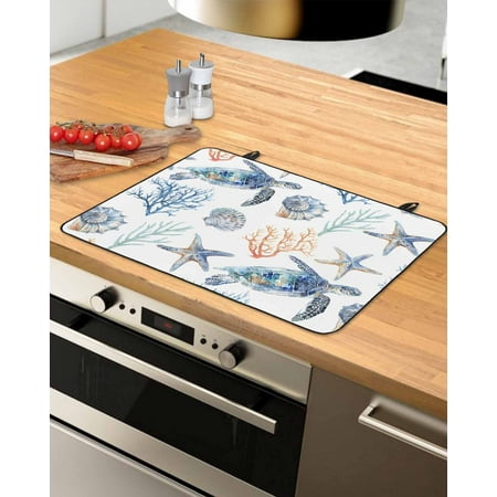 

Blue Turtle Coral Stove Top Covers for Electric Stove Heat Insulation Fireproof Glass Cooktop Cover Counter Top Glass Stove Cover 24 x21 Summer Ocean Starfish Conch Nautical Beach White