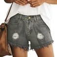 thumbnail image 2 of hoksml Women's High Waist Distressed Denim Shorts, Frayed Hem Jean Shorts, Casual Ripped Denim Shorts, 2 of 8