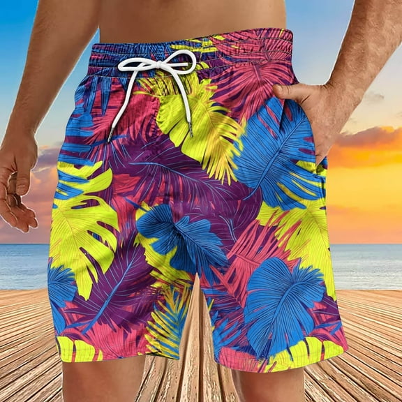 WAENQINLA Mens Swim Trunks Palm Tree Print Swimming Shorts 7 Inch Big and Tall Quick Dry Elastic Waist Beach Sport Shorts S-5Xl