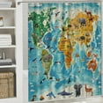 thumbnail image 6 of Orinice  4 Pcs Animal World Map Shower Curtain Set with Non-Slip Rugs, Toilet Lid Cover and Bath Mat, Kids Educational Shower Curtain with 12 Hooks, Geography Ocean Shower Curtains for Bathroom 69x72, 6 of 7