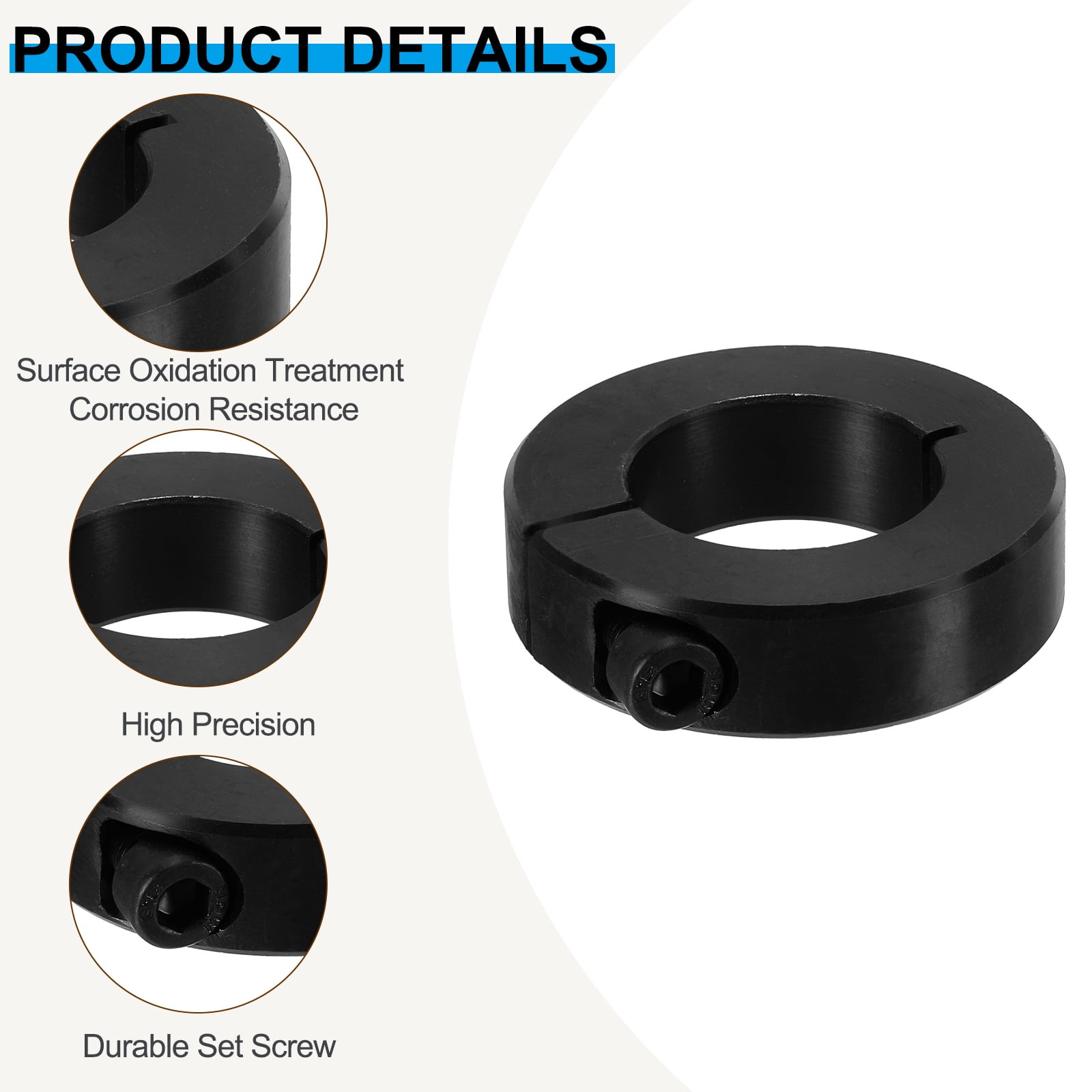 45#Carbon Steel Bore 25mm Single Split Shaft Collar 45mm OD 15mm Thickness with Set Screw, Black 4 Pack